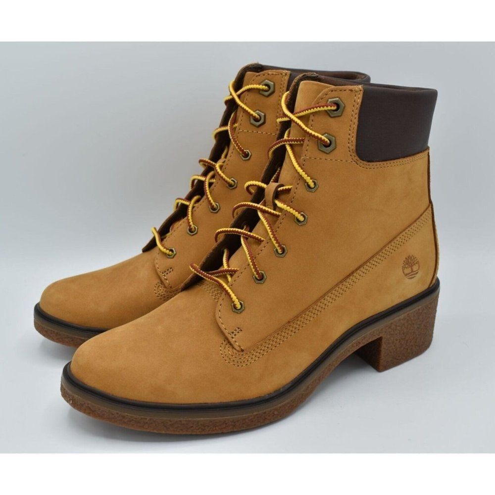 Timberland Womens Size 8 Brinda‎ 6in Wheat Nubuck Lace Up Heel Boots Shoes